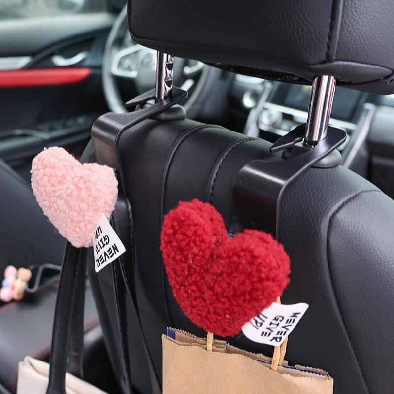 2/1pcs Car Seat Back Hooks Plush Love Heart Car Hook Multifunctional Auto Seat Headrest Hanging Storage Hook Handbag Hooks