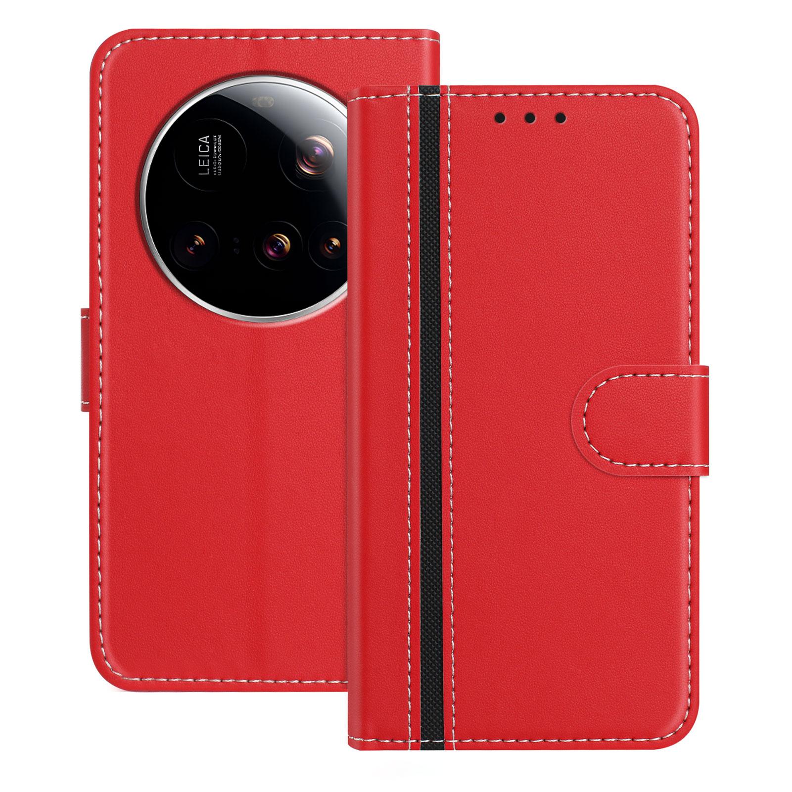 

For Xiaomi 15 Ultra Phone Cases Wallet Stand Color Splicing Leather Cover with Magnetic Clasp Red