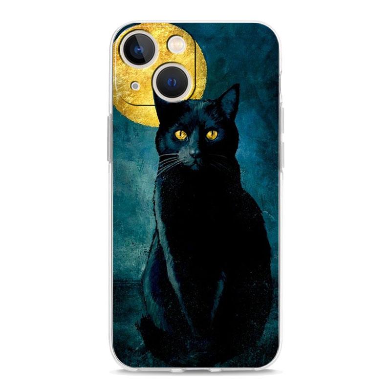 Phone Case For iPhone 16 15 14 13 12 11 Pro Max XS X XR 7 8 Plus Soft Shockproof TPU Clear Cover Black Cat