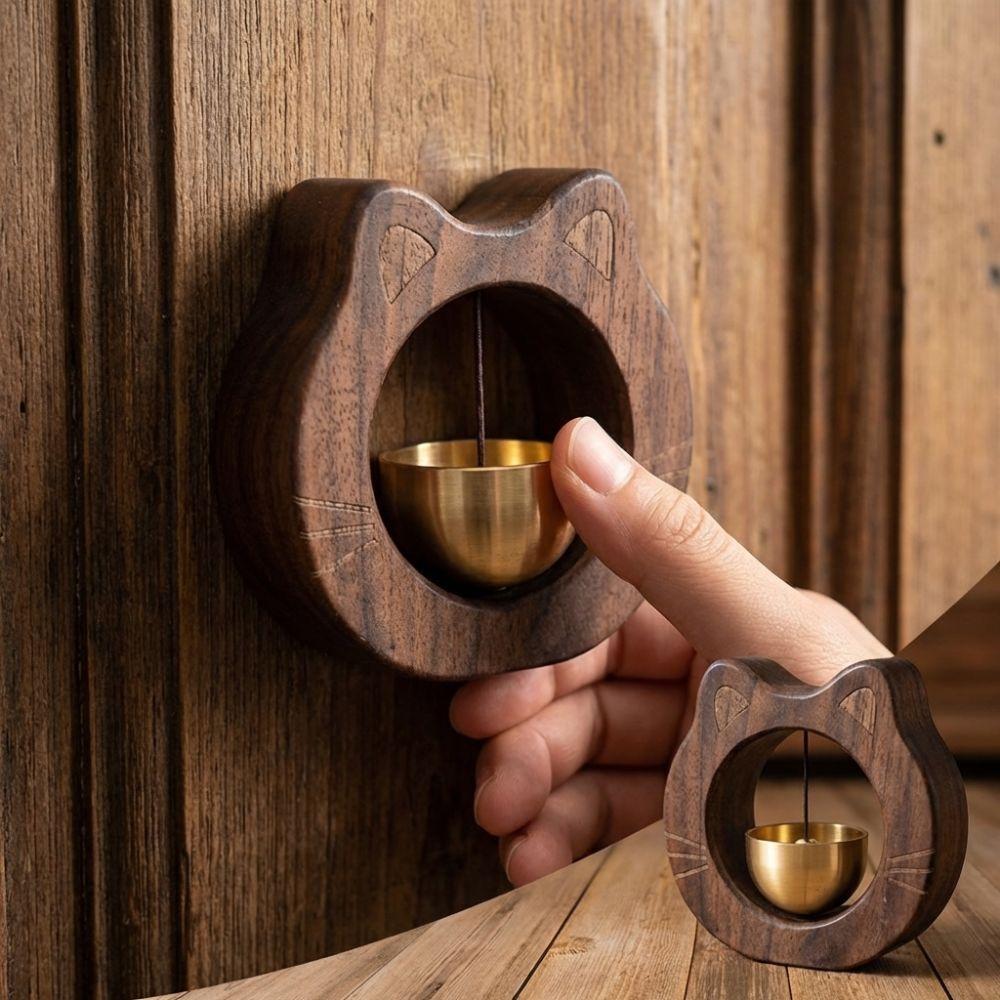 Solid Wood Cat Wooden Doorbell Wall Hanging Door-sucking Doorbell Unique Entrance Chime Office