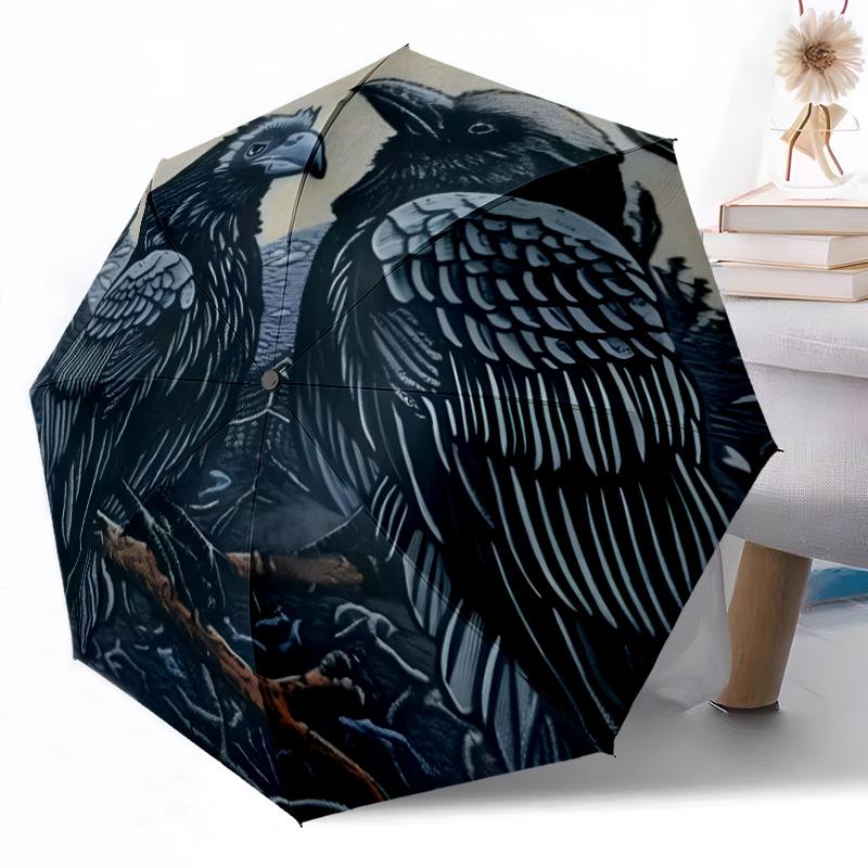 Stained Glass Raven Automatic Umbrella Sturdy 8-Rib Shaft Durable Plastic & Iron for Women/Men Elegant Umbrella Stylish Gift for Women