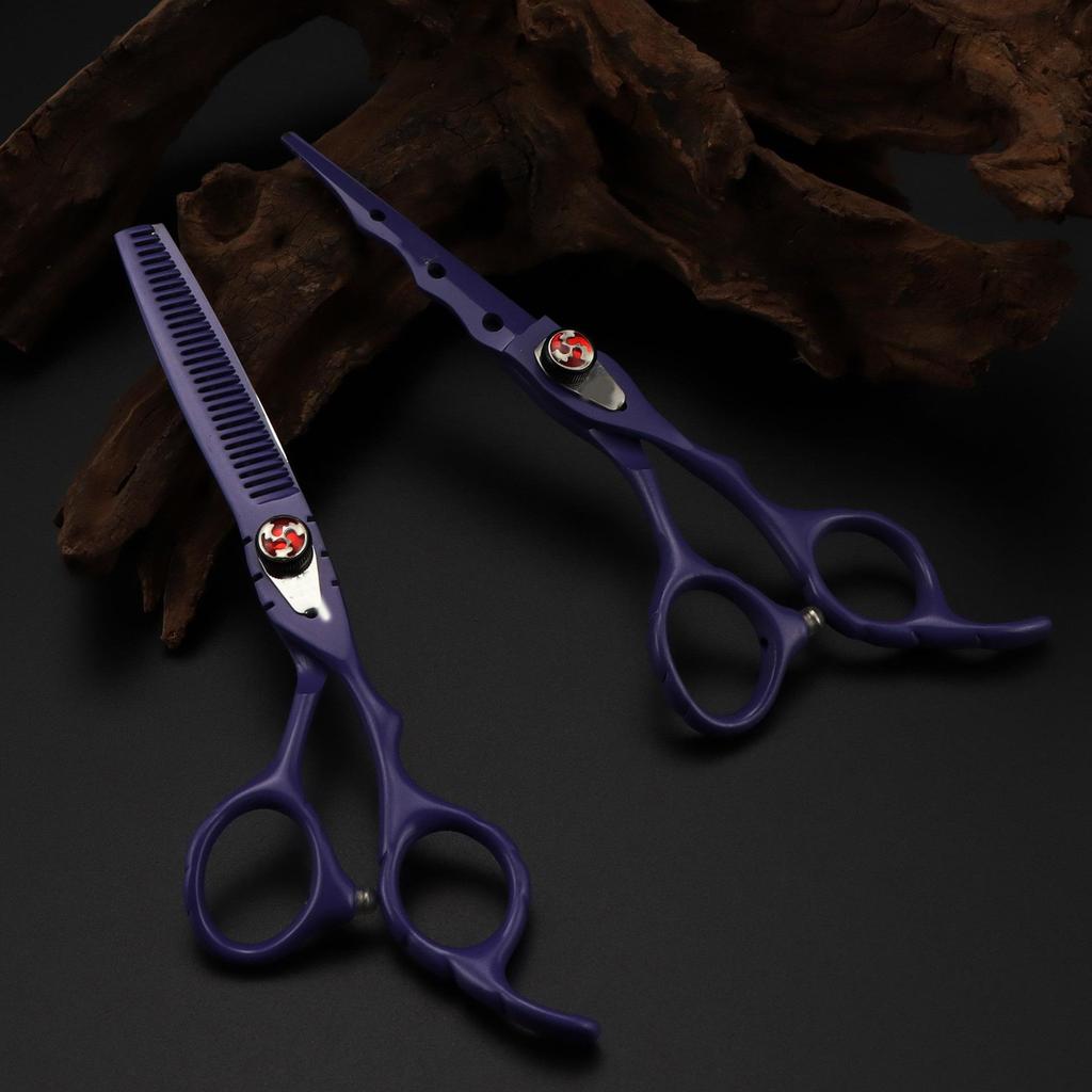 6.0 Colorful Baked Paint Hairdressing Scissors Set: Straight, Serrated, Thinning Shears for Barbering.