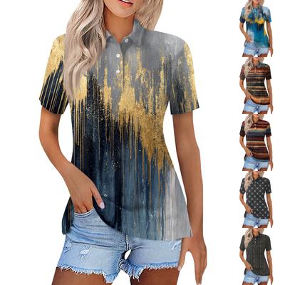 Women's Fashion Casual Lapel Short Sleeve Printed Shirt Women's Button Up Tops