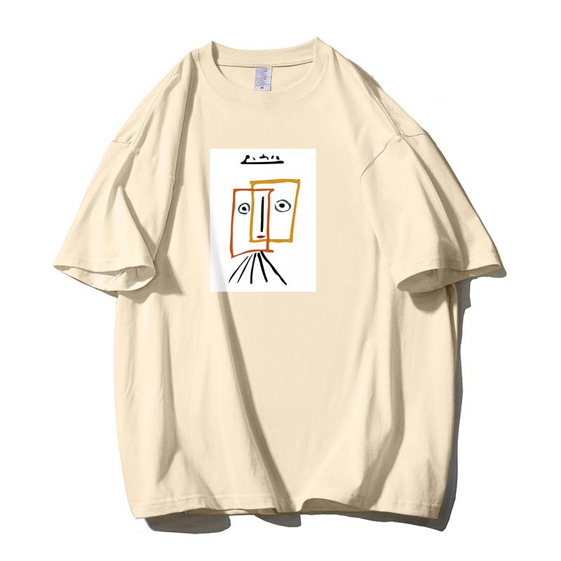 Shellsuning Cartoon Printing T-shirt Women Summer Fashion Casual Simple Short Sleeve 100% Cotton Soft Tees Female Oversized Basic Couple Tops