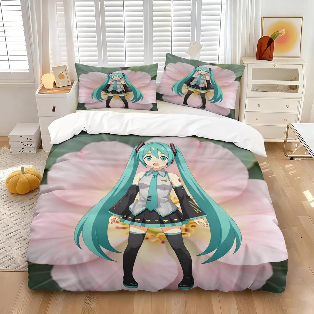 Anime Kawaii H-Hatsune Miku Bedding Set Duvet Cover Pillowcase Bedroom Decoration Full Size Youth Kids Girl Boys Birthday gift