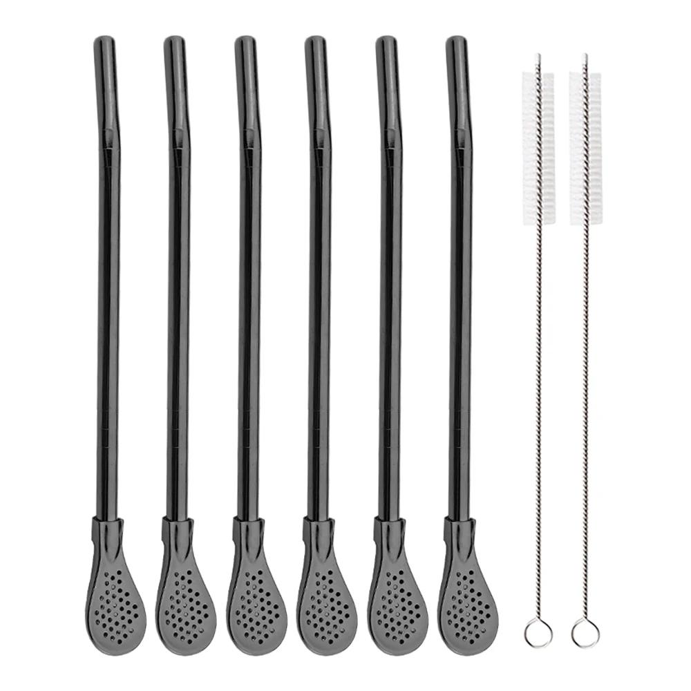 8Pcs/Set Coloful Stainless Steel Drinking Straws Washable Reusable Yerba Mate Spoon Filter Straw for Cocktail Bar Accessories