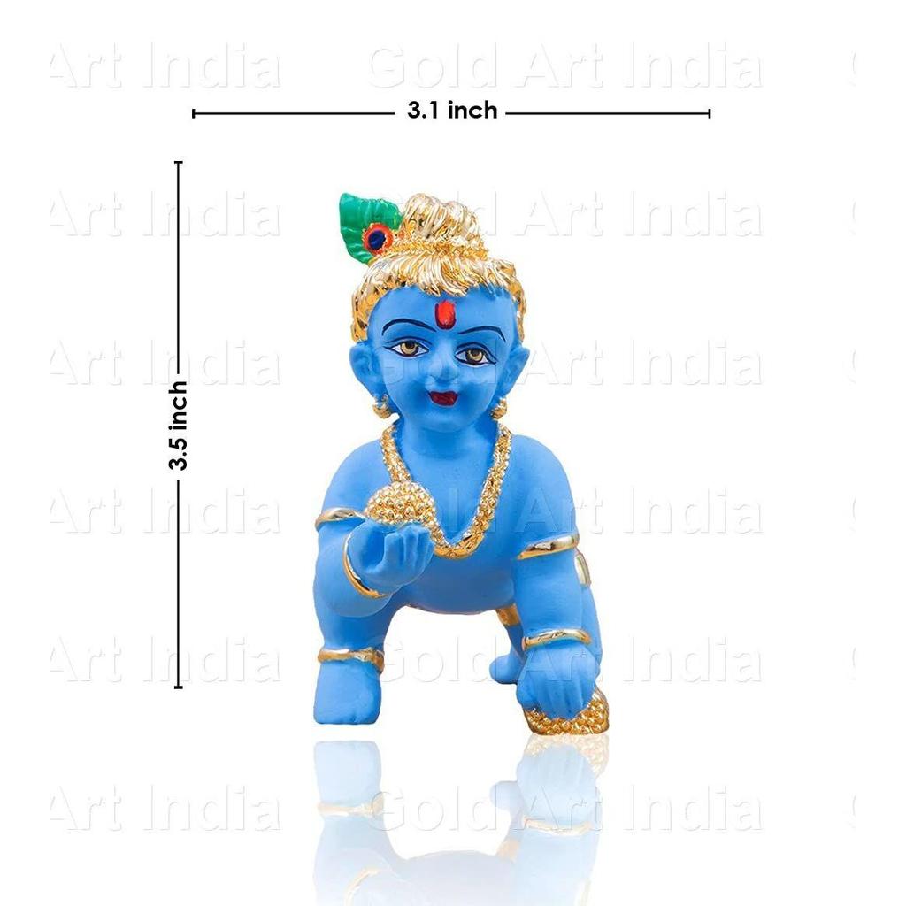 Keramik-Laddu-Gopal-Idol, vergoldet mit blauem Terrakotta-Finish | Lord Krishna | Bal Gopal |Thakur Ji | Ladoo Gopal ji | Janmashtami-Spezial
