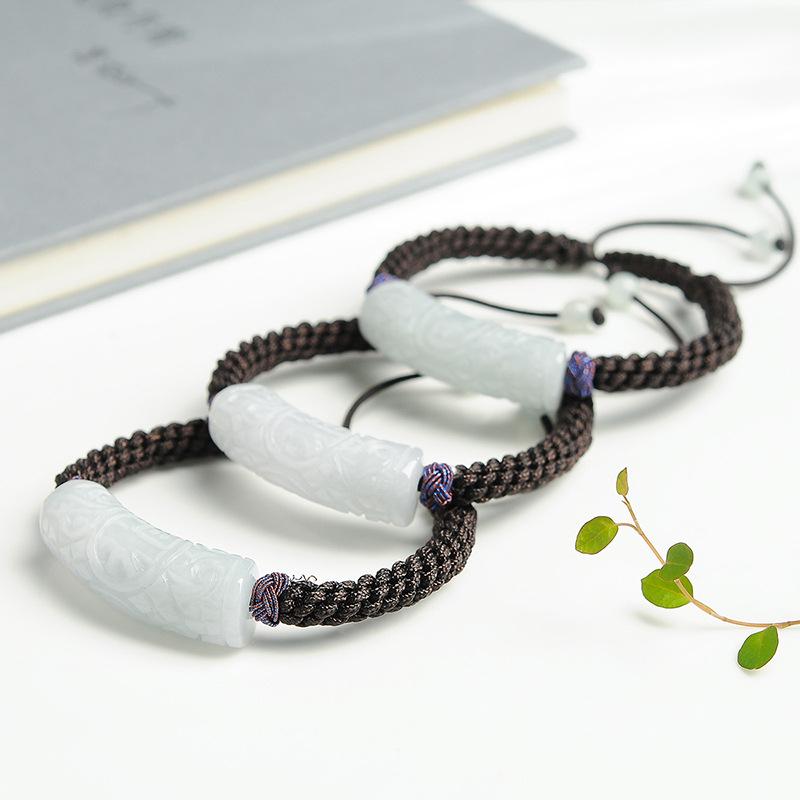 A-Grade Natural Jade Carved Fortune Bracelet with Handwoven Rope - Unisex