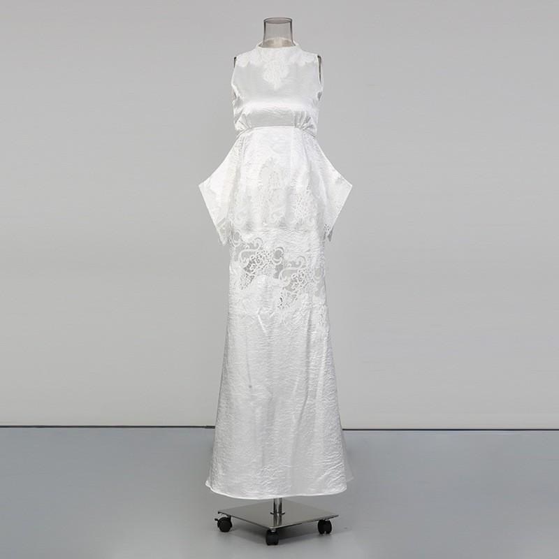 

Light Luxury Solid Color Suit Sleeveless Slim Lace Top + High-waist Slimming Fishtail Skirt M білий