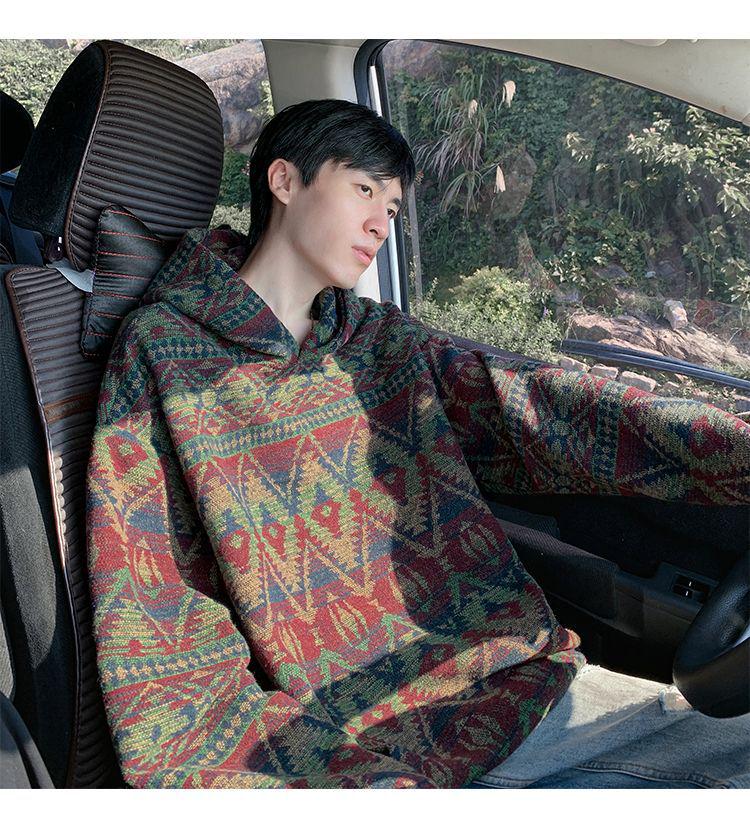 Herren Ethno-Stil Kapuzenpullover mit Fleecefutter - Herbst/Winter Pullover Trend
