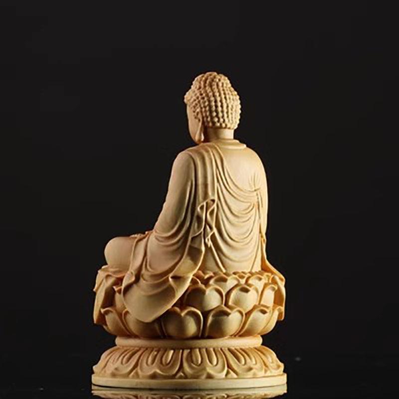 Zypressenholz-Schnitzerei sitzende Statue, Der Buddha Buddha's Heimdekoration, Auto Buddha Statue
