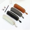 Vintage Genuine Leather Pencil Case With Texture Large Capacity Students Office Stationery Storage