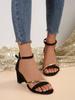 Fashion Black One-strap Square Toe High-heeled Sandals for Women, New Summer 2024 Slim Heels, Versatile, Open-toe Gold Heels