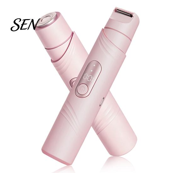 Waterproof Bikini Trimmer Women Dual-Head Electric Shaver, Rechargeable IPX7 Trimmer, Painless Hair Shaver Removal Epilator for Face Body Underarms