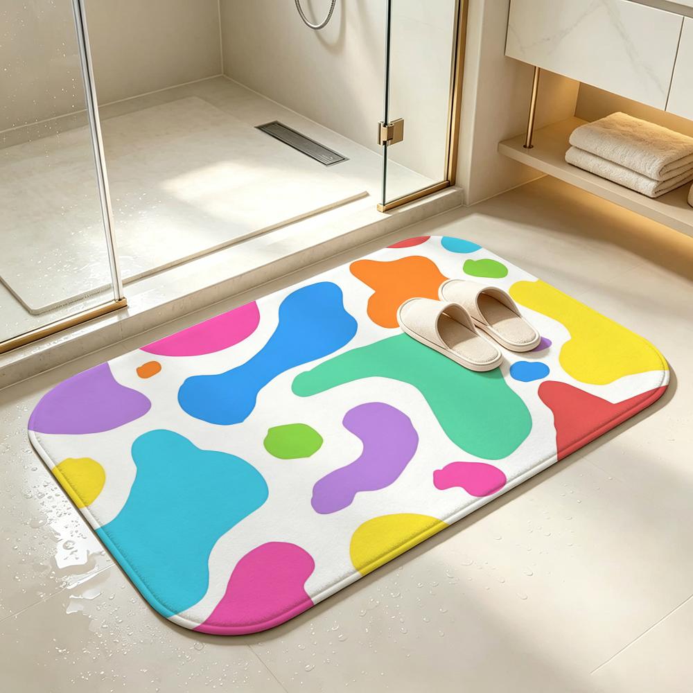 Macaron Color Cow Spot Allover Floor Mat Bedroom Carpet, Bathroom Foot Mat, Doormat, Non-Slip Absorbent Multi-Use
