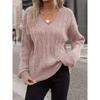 Womens Winter V-Neck Knit Sweater Loose Fit Cable Ribbed Solid Color Casual Chic Top