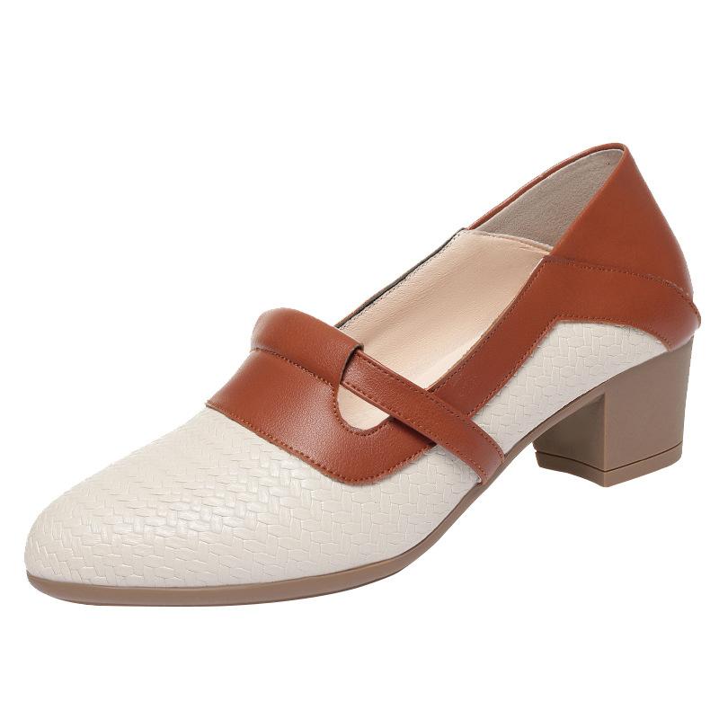 Soft Leather Single Shoes French Retro Pointed-Toe Leather Shoes Shallow Mouth Loafers For Women'S Autumn New Thick Heel Shoes