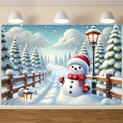 Charming Snowman & Winter Landscape Wall Decor - Versatile Polyester Backdrop for Home, Office, and Party Decorations, Warm Stre