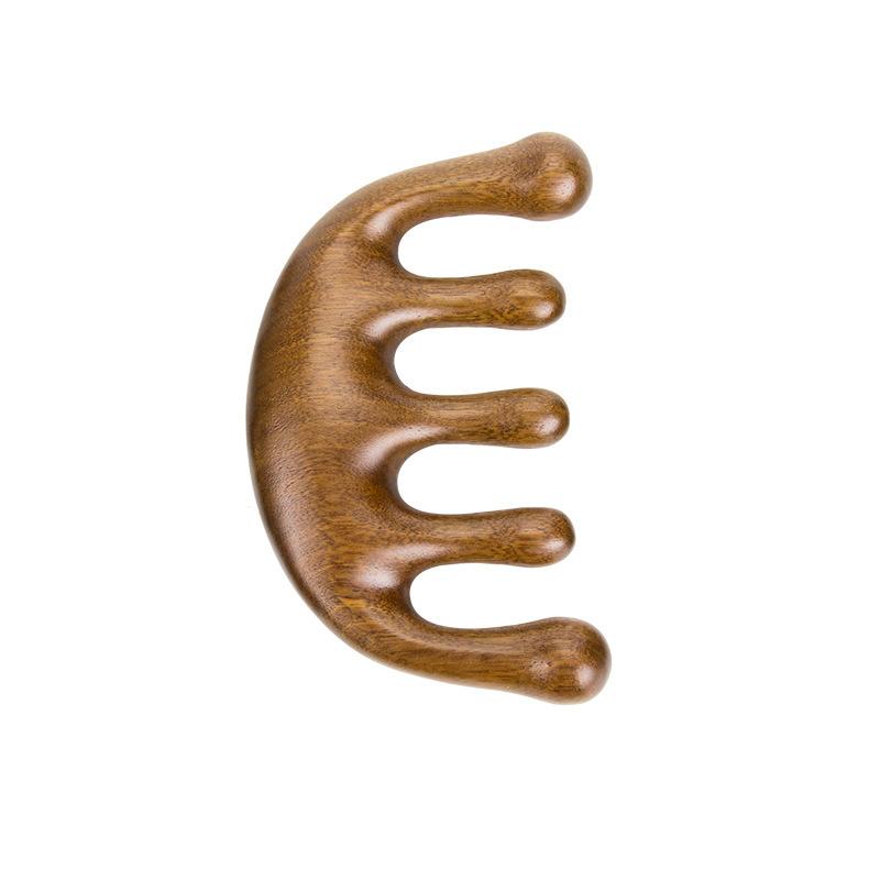 1PC Wooden Massage Comb Meridian Head 5 Teeth Sandalwood