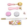 Sealing Stamp Kit Clear Pattern Macaron Color Wooden Handle Retro Wax Sealing Stamp with Sakura Brooch for Gifts