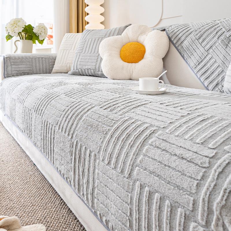 

Подушка для дивана в кремовом стиле с плюшем в виде кролика, утолщенная подушка для дивана в гостиной, кожаный чехол для дивана, жаккардовый чехол для подлокотника 70X70CM 1PCS светло-серый