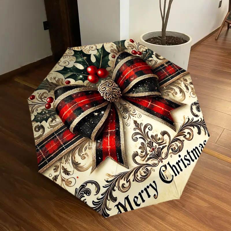 1 st Jul God Jul Mönster Paraply Design Automatiskt Öppnings- och Stängningsparaply, Högkvalitativt Reseparaply, Lättviktigt och Bärbart