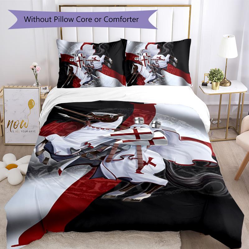 Cross Templars Knight 3pcs Bedding Set Duvet Cover Closure Includes 1 Duvet Cover & 2 Pillowcases for All Seasons Bedroom Home Dorm Decor