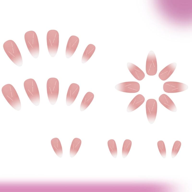 Gradient Press On Nail Almond Fake Nail Glossy Stick On Acrylic Nail Natural Omber Glues  On False Nail for Women Girls