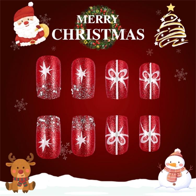 Elegant Glossy Christmas Stick on Nails Acrylic Full Cover Press on Nails for Women Manicure Nail Art 24PCS