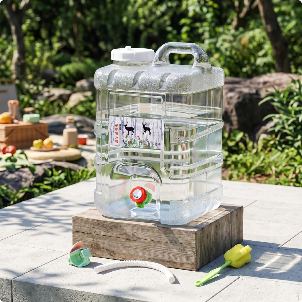 Portable Water Tank with Handle Transparent Bucket Spigot Square for Campers, Journeyers,