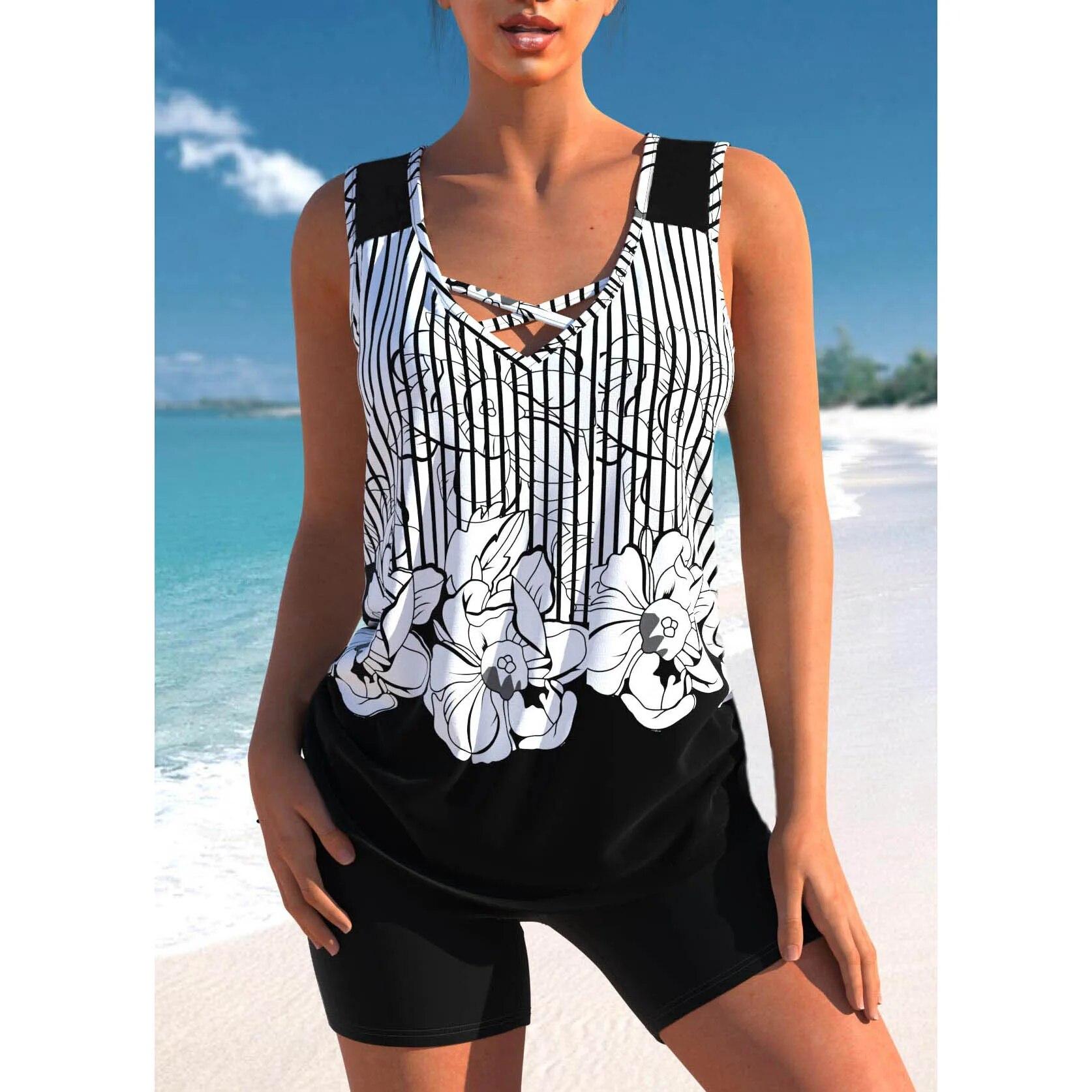 

2024 Новий модний принт Купальники Літні жіночі сексуальні купальники з високою талією Жіночі купальники з двох частин Плавники Танкіні Пляжний одяг L