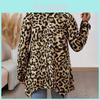 Leopard Print T Shirt With Splicing Long Sleeve For Casual Wear