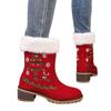 Women's Wide Width Red Christmas Boots, Plush Lined Platform Heeled Ankle Boots, Winter Snow Boots for Women