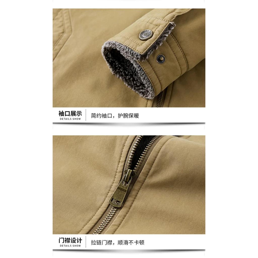 Autumn Winter Men's Jacket High Quality Clothing Thick Sheep Fur Collar Velvet Windproof Coat Male Casual Soft Fleece Warm Parka