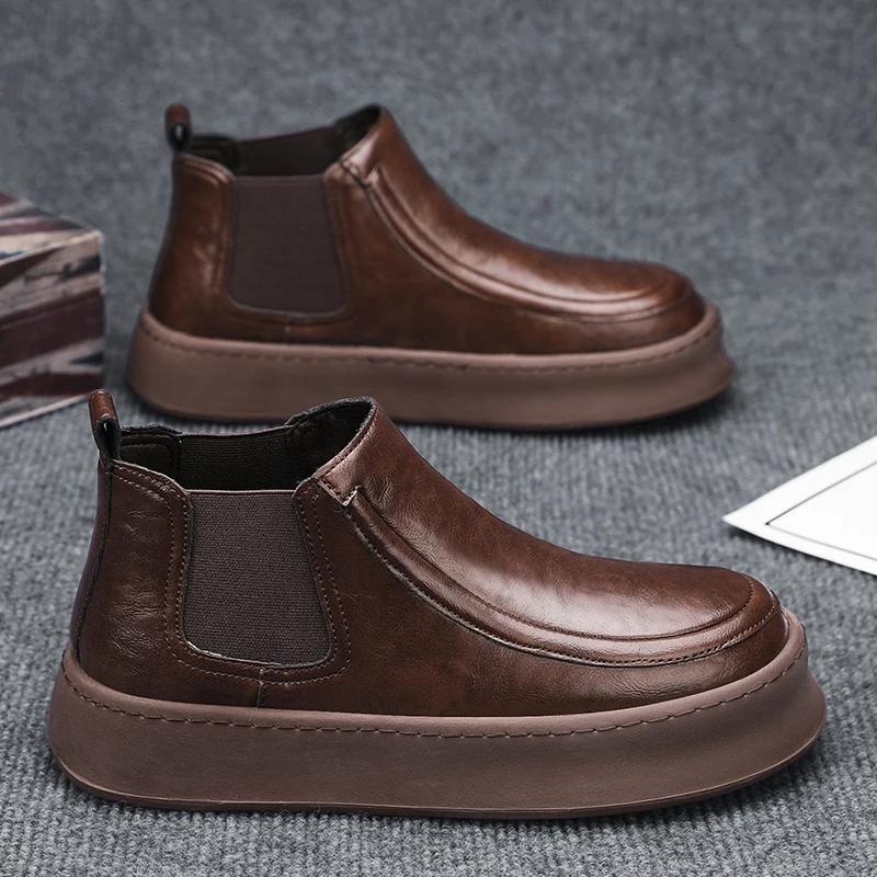 High Top Sneaker Men Designer Winter Plush Warm Snow Boot Fashion Casual Leather Upper Height Increased Flat Platform Board Shoe