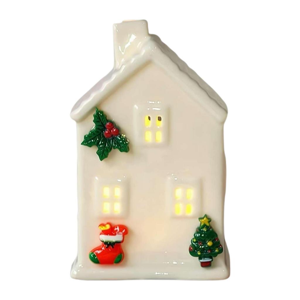 Ceramic Christmas Village House White LED Warm Lights for Party Table Winter