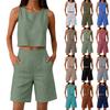 Women Sleeveless Two Piece Set Linen Look Crop Top and High Waist Shorts Loose Fit Summer Outfit for Casual Wear