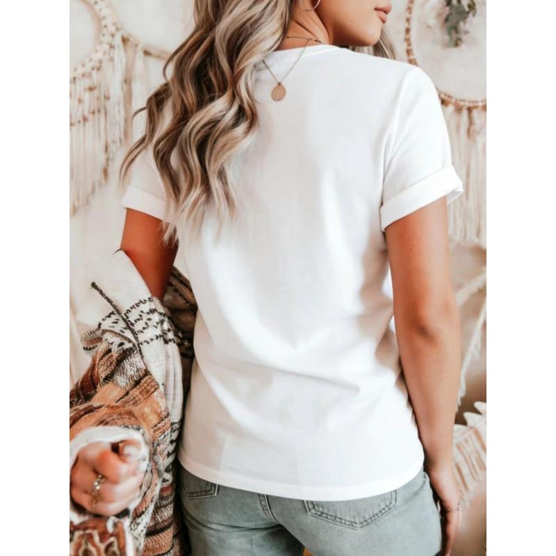 Women's Y2K Slim Fit Solid Color Short Sleeve T-Shirt Red Ladybug Print Casual Crew Neck Pullover Top