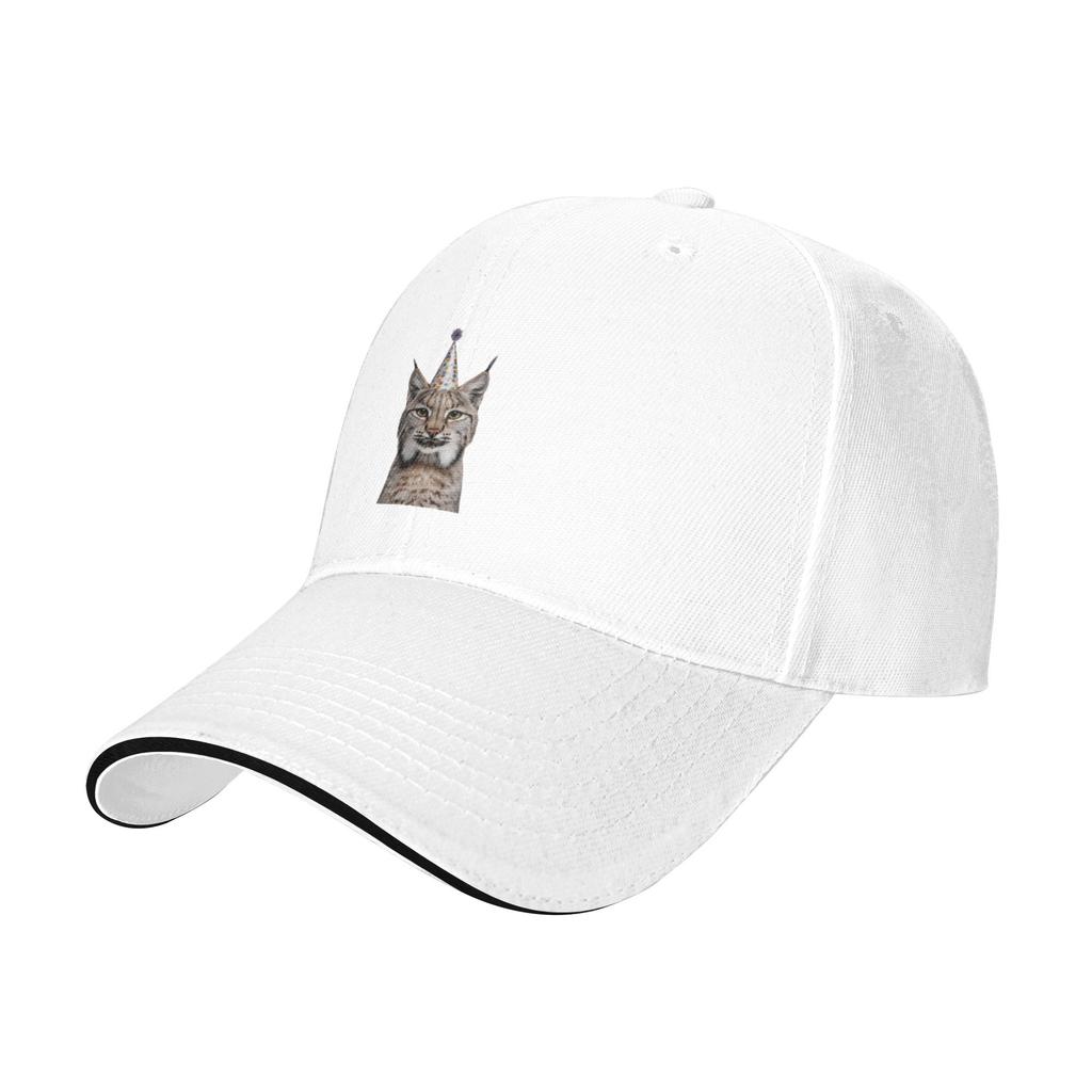 Fashion Funny Bobcat Wearing Birthday Party Hat  Curved Brim Baseball Cap Street Skateboarding Hat Womens