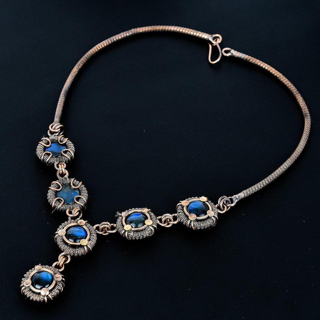 Labradorite Pendant, Handmade Gemstone 999 Copper Wire Wrapped Pendant Antique Jewelry, For Gift Silver Jewelry