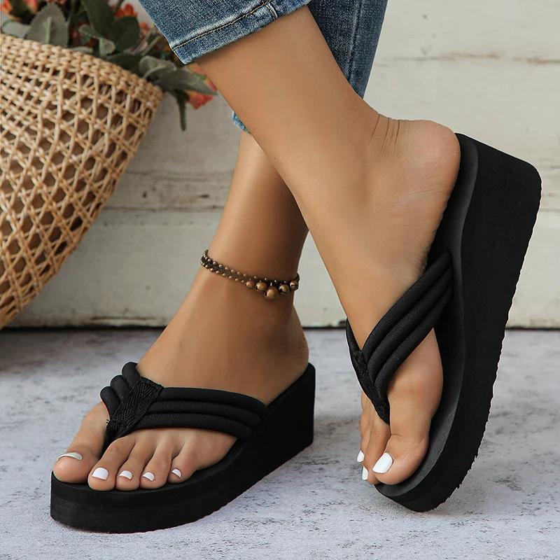 Lightweight Wedge Flip Flops for Women Clip Toe Platform Slippers Woman 2025 Summer Thick Bottom Non Slip Beach Slides