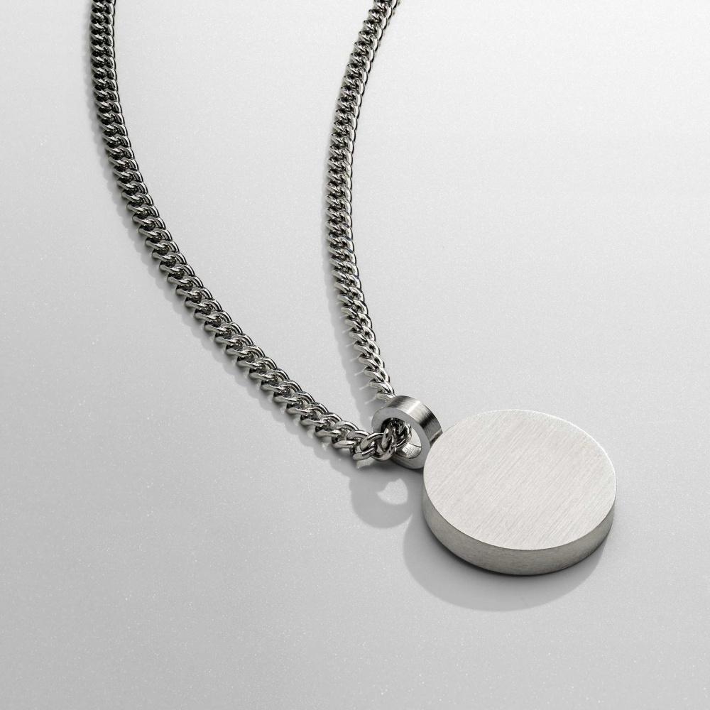 Retro Round Pendant Necklace Simple Gold Color Stainless Steel Long Men Necklace Fashion Women Titanium Steel Jewelry Accessorie серебряный