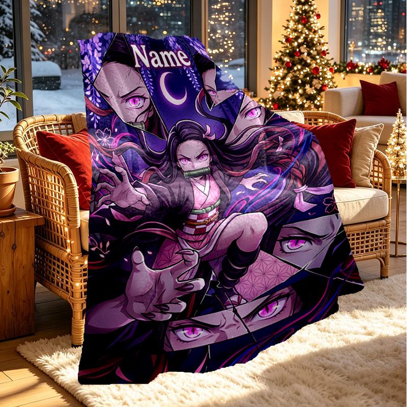 Custom Name Personalized Demon Slayer Print Blanket, Home Decor, Bedroom, Sofa, Camping, Couch, Gifts for Birthday Christmas