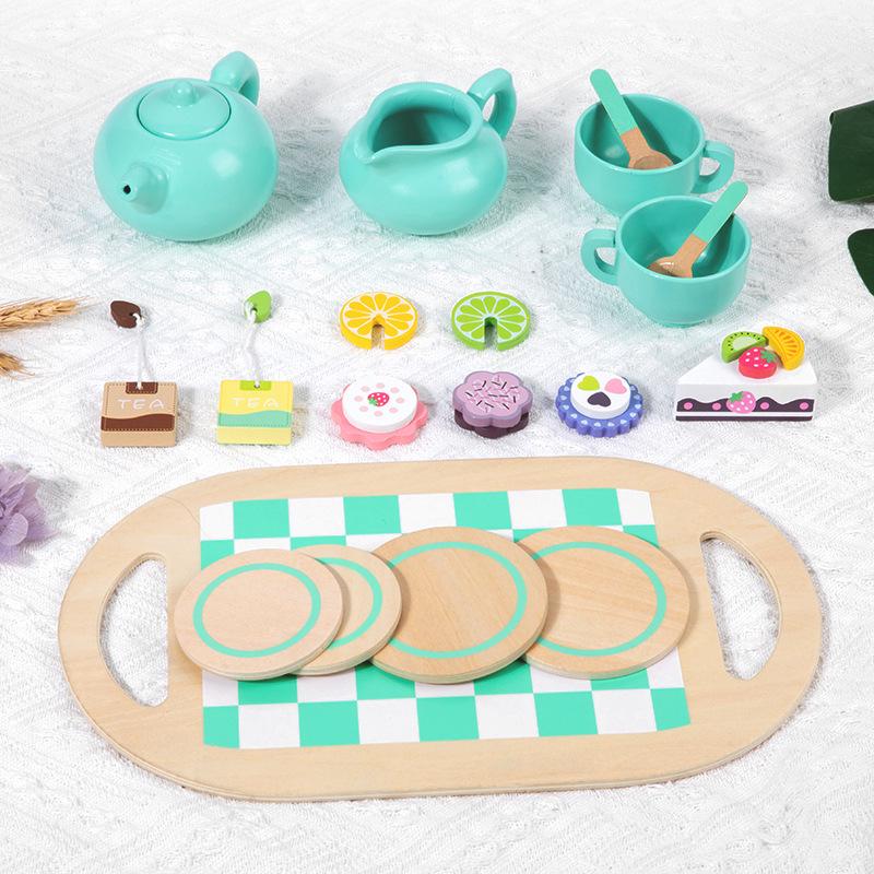 

Children s High-End Wooden Pretend Play Afternoon Tea Set with Pastries and Cakes - Green Green Tea Party