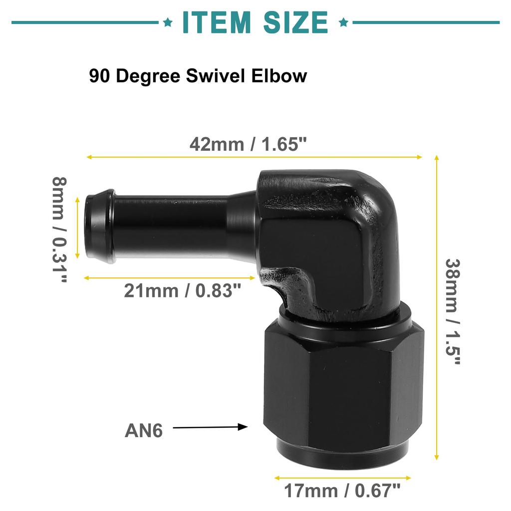 ACROPIX Universal 6AN Female Fuel Hose Fitting Adapter 90 Degree AN6 to 5/16" Swivel