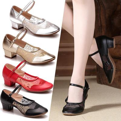 Summer Fashion Dance Shoes Ladies Dancing Shoes Buckle Modern Square Mesh Soft Soled Dancing Shoes