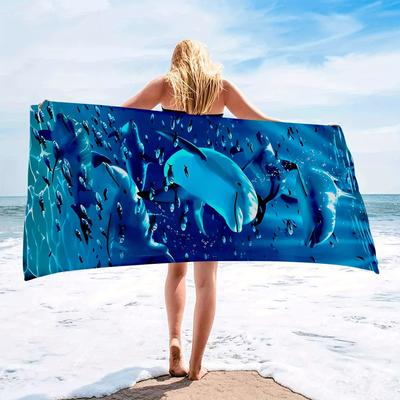 Ręcznik plażowy z delfinem, Bardzo duży, Super chłonny ręcznik, Świetny na podróż, basen, surfing, jogę, kemping, Akcesoria plażowe