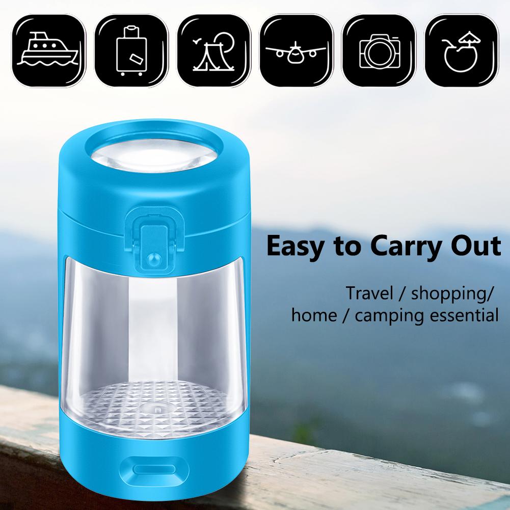 USB Rechargeable LED Lights Herb Container 50ml Moisture Proof Stash Jar with Magnifying Lid for Spices and Herbs