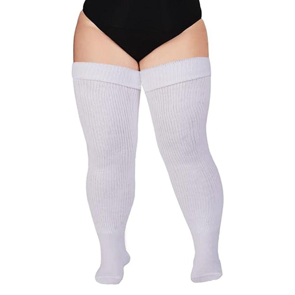 Knitted Thigh High Socks Plus Size Leg Warmer Rainbow Striped Tube Socks Thick Thighs