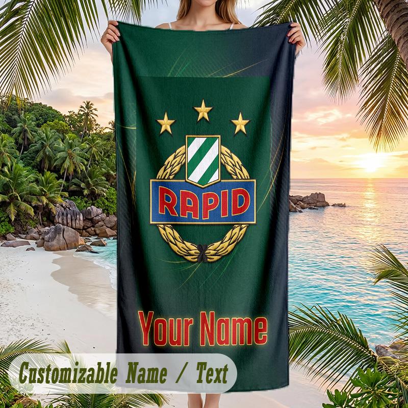 Beach Towel Rapid Wien FC Print Custom Name Text Soft Towel for Swimming Pool